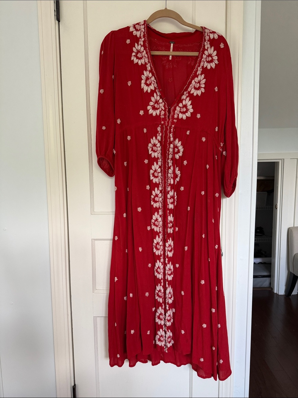 Free People Embroidered Fable Red Midi Dress - Sold Out Style
